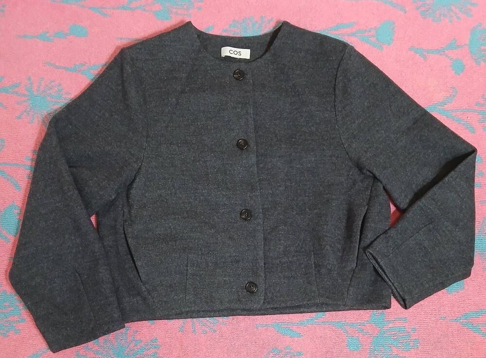 Cos women small gray sweater jacket boxy cropped wool blend Coquette minimalist